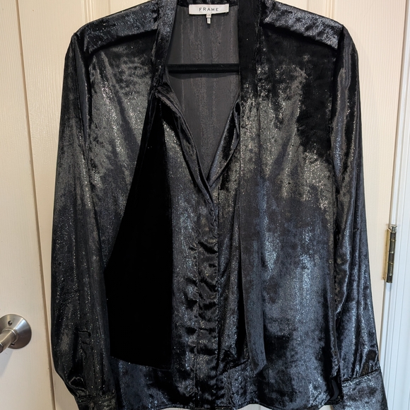 Frame Soft Touch Black Metallic Blouse, Size Large - Picture 2 of 14
